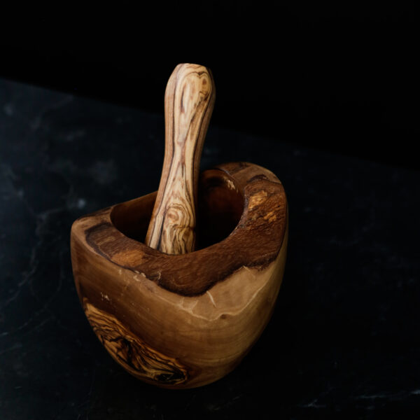 Olive Wood Morter & Pestle-Rustic 14cm