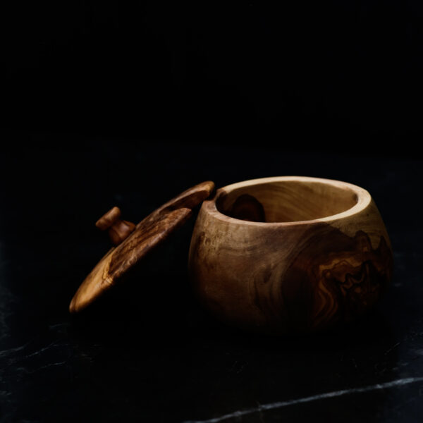 Olive Wood Sugar/Salt Bowl - Image 2